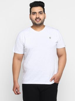 Urbano Plus - Men's White Melange Solid V-Neck Cotton Regular Fit T-Shirt