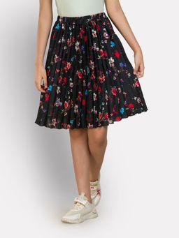 Uptownie - Girls Printed Pleated Midi Skirt Black