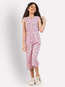 Uptownie - Girls Crepe Printed Keyhole Jumpsuit Pink