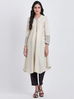 Biba - Off White Printed Asymmetric Kurta