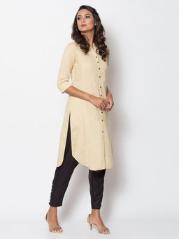 Biba - Beige Solid Kurta