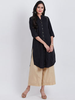 Biba - Black Solid Front Open Kurta