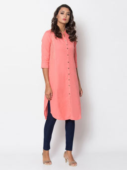 Biba - Coral Solid Kurta