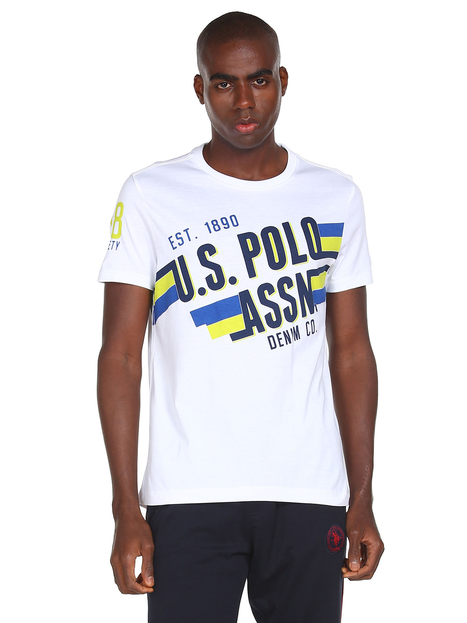 White Round Neck Brand Print T-Shirt 