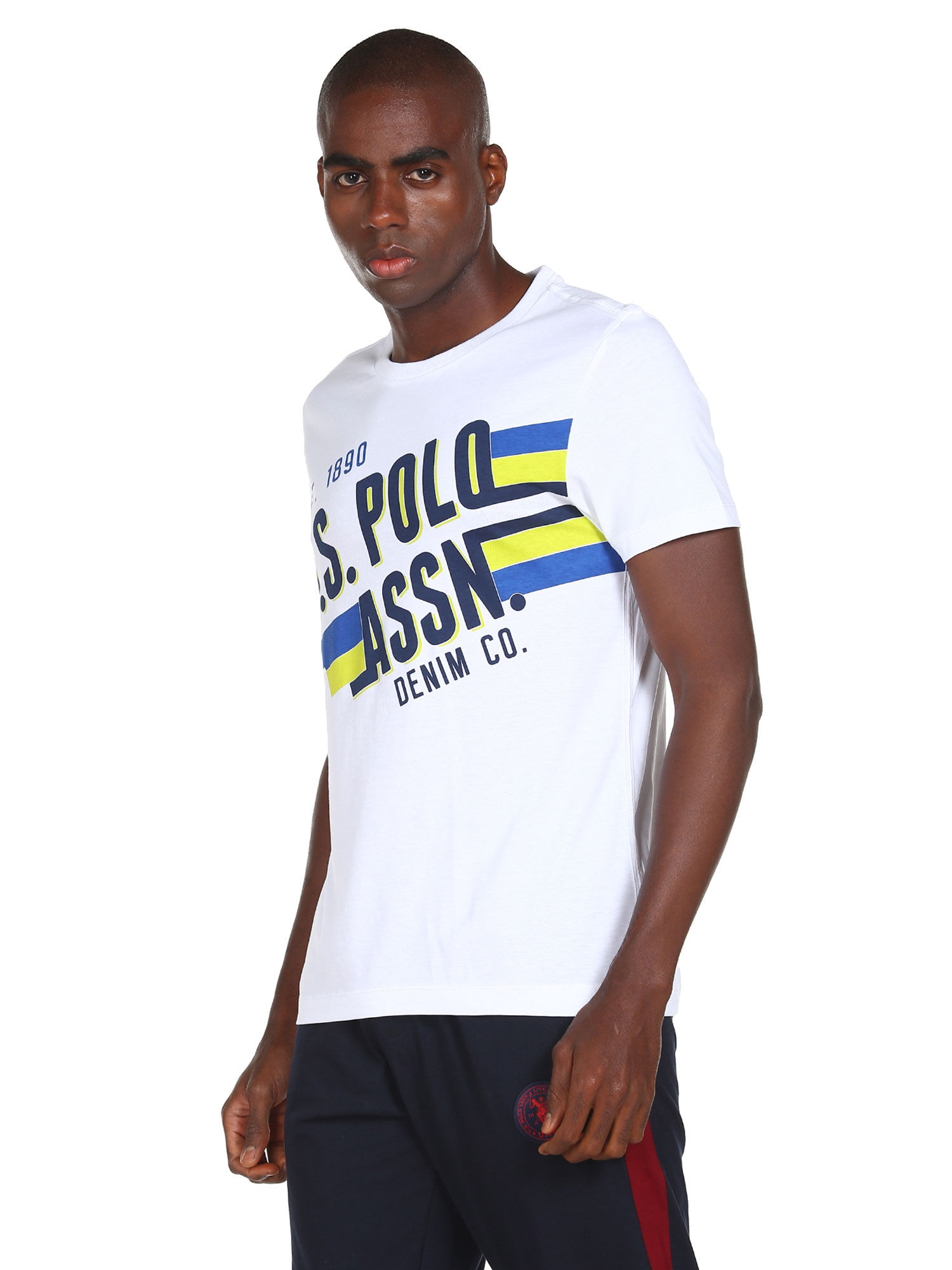White Round Neck Brand Print T-Shirt 