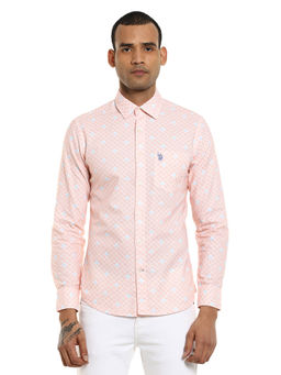 U.S. POLO ASSN. - Men Light Orange Spread Collar Cotton Casual Shirt