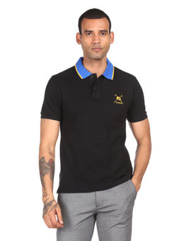 U.S. POLO ASSN. - Men Black Contrast Collar Solid Polo T-shirt