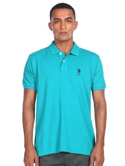 U.S. POLO ASSN. - Men Blue Ribbed Collar Solid Polo Shirt