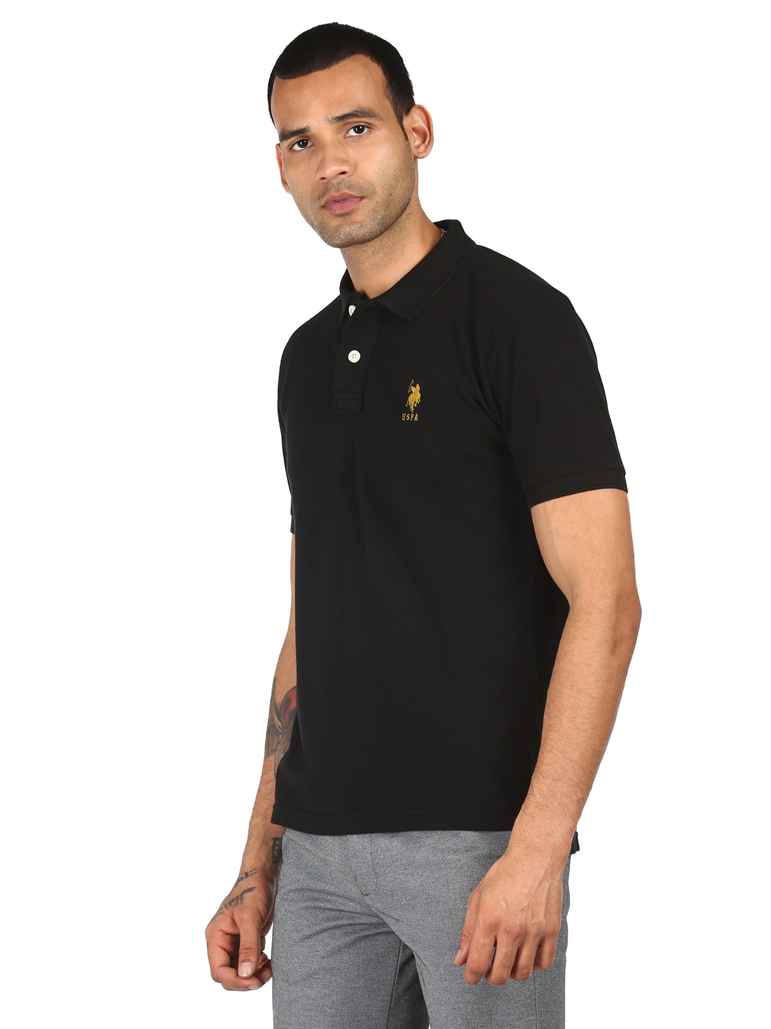 U.S. POLO ASSN. Men Black Solid Polo 