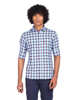 U.S. POLO ASSN. - Men Blue Long Sleeve Checked Shirt