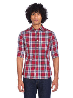 U.S. POLO ASSN. - Men Red Spread Collar Checked Shirt