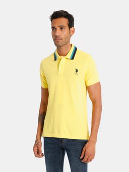 U.S. POLO ASSN. - Men Yellow Tipped Collar Solid Pique Polo Shirt