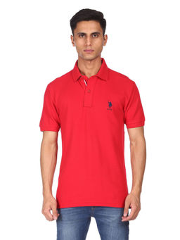 U.S. POLO ASSN. - Men Red Short Sleeve Brand Logo Polo T-shirt