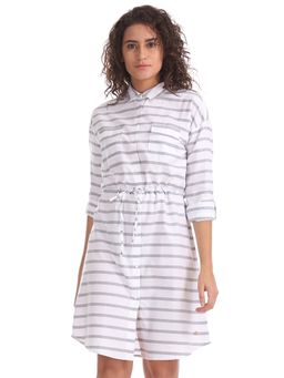 U.S. POLO ASSN. - White Drawstring Waist Striped Shirt Dress