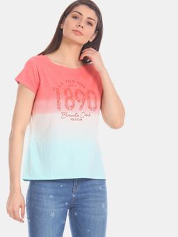 U.S. POLO ASSN. - Pink And Mint Dip Dye Cotton Jersey T-Shirt