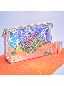 Visual Echoes - Holographic Travel and Make up Pouch - Leopard Print