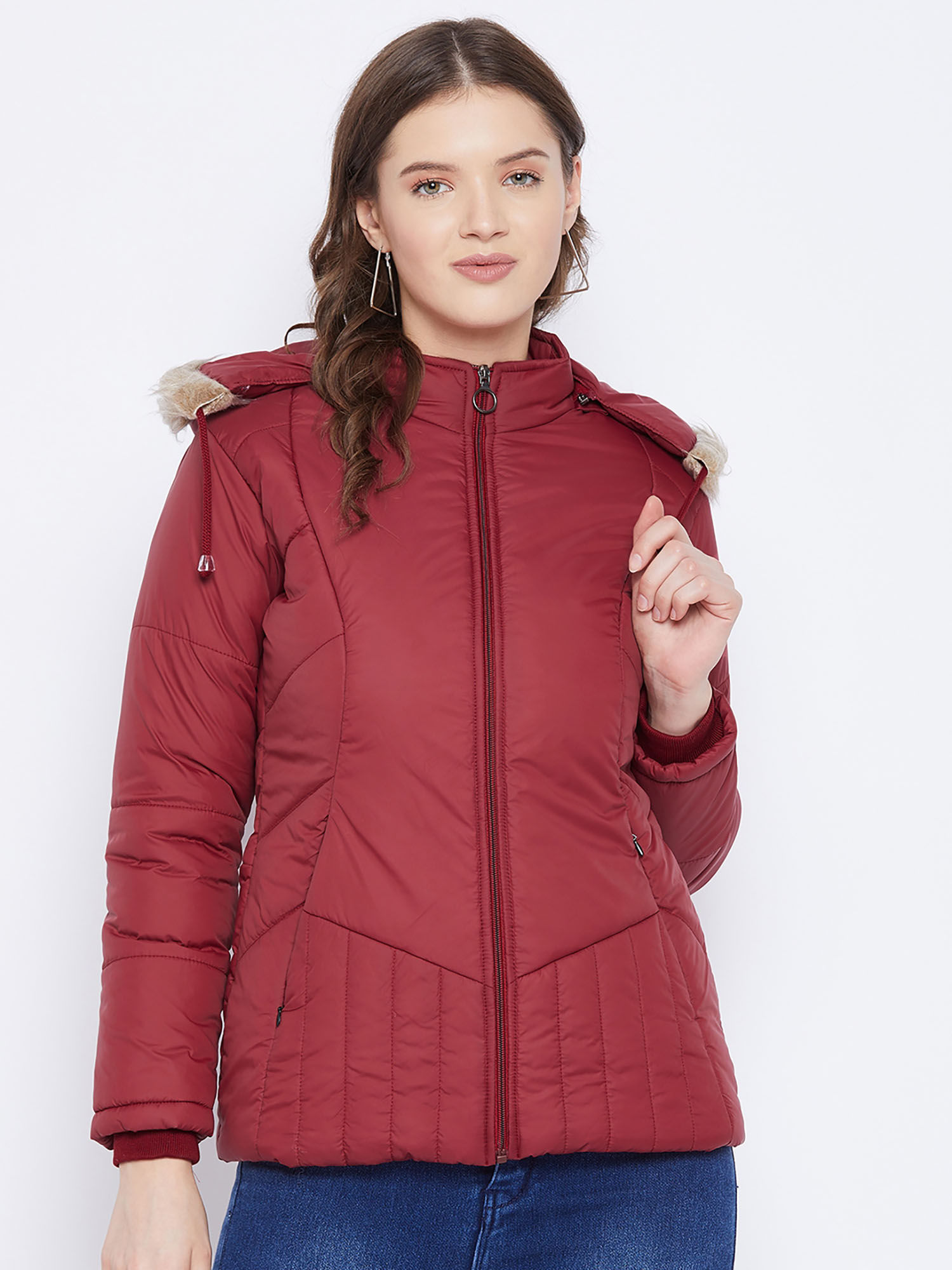 vero amore Women's Maroon Winter Wear Full Sleeve Solid Parka Jacket-picture-40