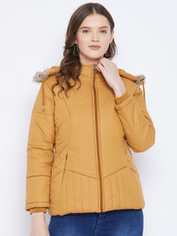 Vero Amore - Women's Mustard Winter Wear Full Sleeve Solid Parka Jacket