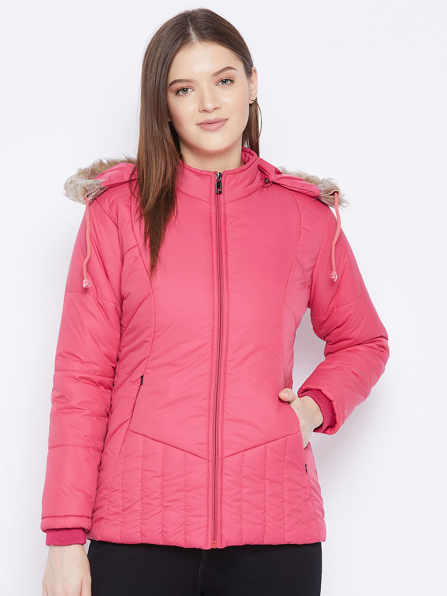 vero amore Women's Pink Winter Wear Full Sleeve Solid Parka Jacket-picture-42