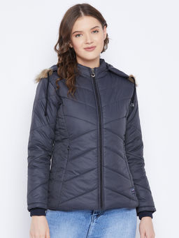 Vero Amore - Women's Navy Winter Wear Full Sleeve Solid Parka Jacket