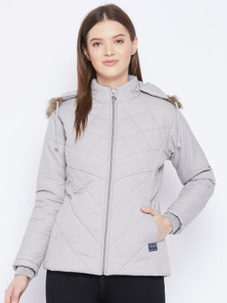 Vero Amore - Women's Grey Winter Wear Full Sleeve Solid Parka Jacket