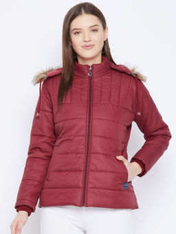 Vero Amore - Women's Maroon Winter Wear Full Sleeve Solid Parka Jacket