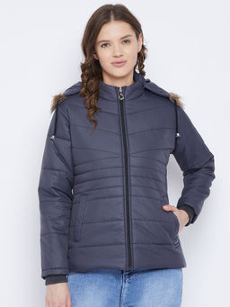 Vero Amore - Women's Navy Winter Wear Full Sleeve Solid Parka Jacket
