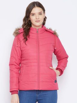 Vero Amore - Women's Pink Winter Wear Full Sleeve Solid Parka Jacket