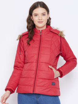 Vero Amore - Women's Red Winter Wear Full Sleeve Solid Parka Jacket