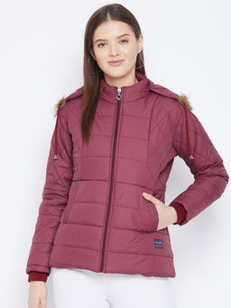 Vero Amore - Women's Wine Winter Wear Full Sleeve Solid Parka Jacket
