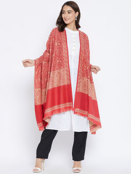 Vero Amore - Women's G.Pink Woven Design Jacquard Shawl Has A Fringed Border