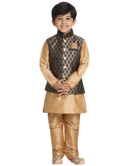 Vastramay - Boys Black and Rose Gold Jacket, Kurta Set (Set of 3)