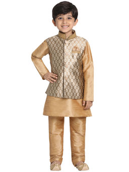 Vastramay - Boys Rose Gold Jacket, Kurta Set (Set of 3)