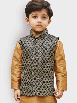 Vastramay - Boys Black And Gold Silk Blend Nehru Jacket