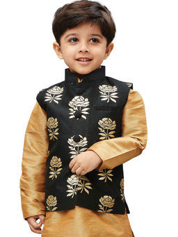 Vastramay - Boys Black and Gold Nehru Jacket