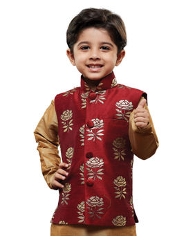 Vastramay - Boys Maroon and Gold Nehru Jacket
