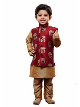 Vastramay - Boys Rose Gold Jacket, Kurta Set (Set of 3)