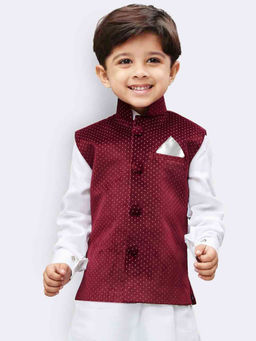 Vastramay - Boys Maroon Velvet Nehru Jacket