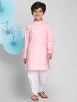Vastramay - Boys' Pink And White Kurta Pyjama (Set of 2)