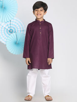Vastramay - Boys' Purple And White Kurta Pyjama (Set of 2)