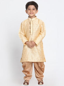 Vastramay - Boys Gold Silk Blend Kurta With Dhoti (Set of 2)