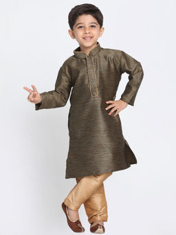 Vastramay - Boys Black And Rose Gold Silk Blend Kurta With Pyjama (Set of 2)