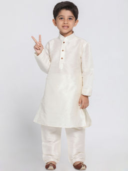 Vastramay - Boys Cream Silk Blend Kurta With Pyjama (Set of 2)