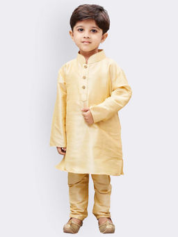 Vastramay - Boys Gold Silk Blend Kurta With Pyjama (Set of 2)