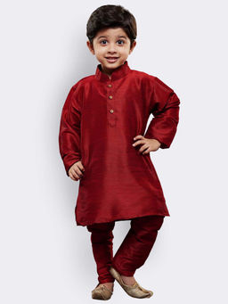 Vastramay - Boys Maroon Silk Blend Kurta With Pyjama (Set of 2)