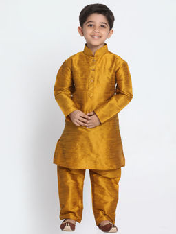 Vastramay - Boys Mustard Silk Blend Kurta With Pyjama (Set of 2)