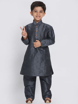 Vastramay - Boys Slate Silk Blend Kurta With Pyjama (Set of 2)