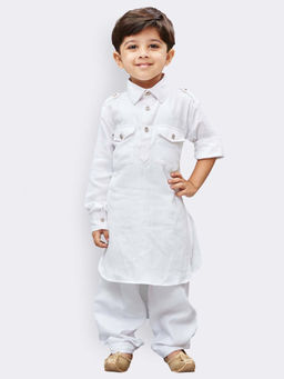 Vastramay - Boys White Cotton Pathani Kurta With Pyjama (Set of 2)