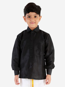 Vastramay - Boys Black Silk Blend Ethnic Shirt