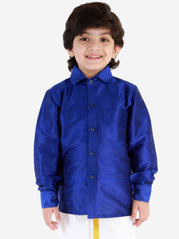 Vastramay - Boys Blue Silk Blend Ethnic Shirt